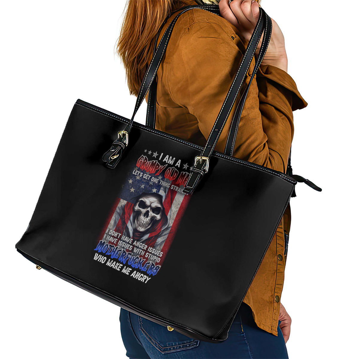 I Am A Grumpy Old Man Leather Tote Bag TS04
