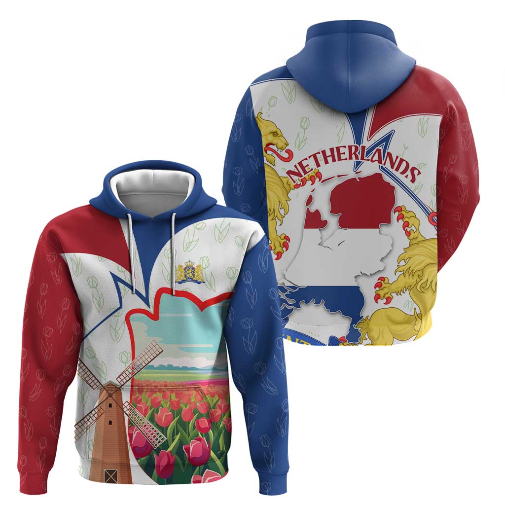 Netherlands Heritage Hoodie with Tulips Windmill and Coat of Arms TS04