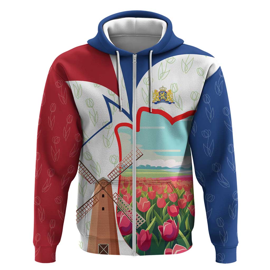 Netherlands Heritage Hoodie with Tulips Windmill and Coat of Arms TS04