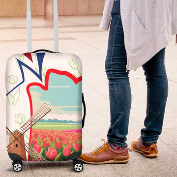 Netherlands Heritage Luggage Cover with Tulips Windmill and Coat of Arms TS04