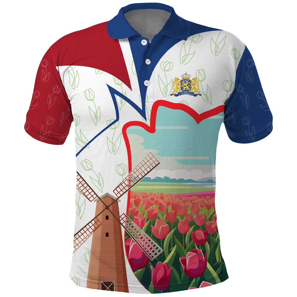 Netherlands Heritage Polo Shirt with Tulips Windmill and Coat of Arms TS04
