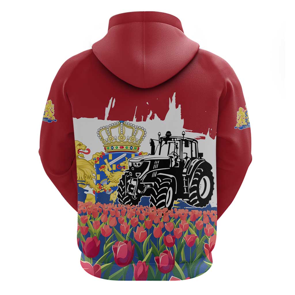 Netherlands Farm Landscape Hoodie with Tractor and Tulips TS04