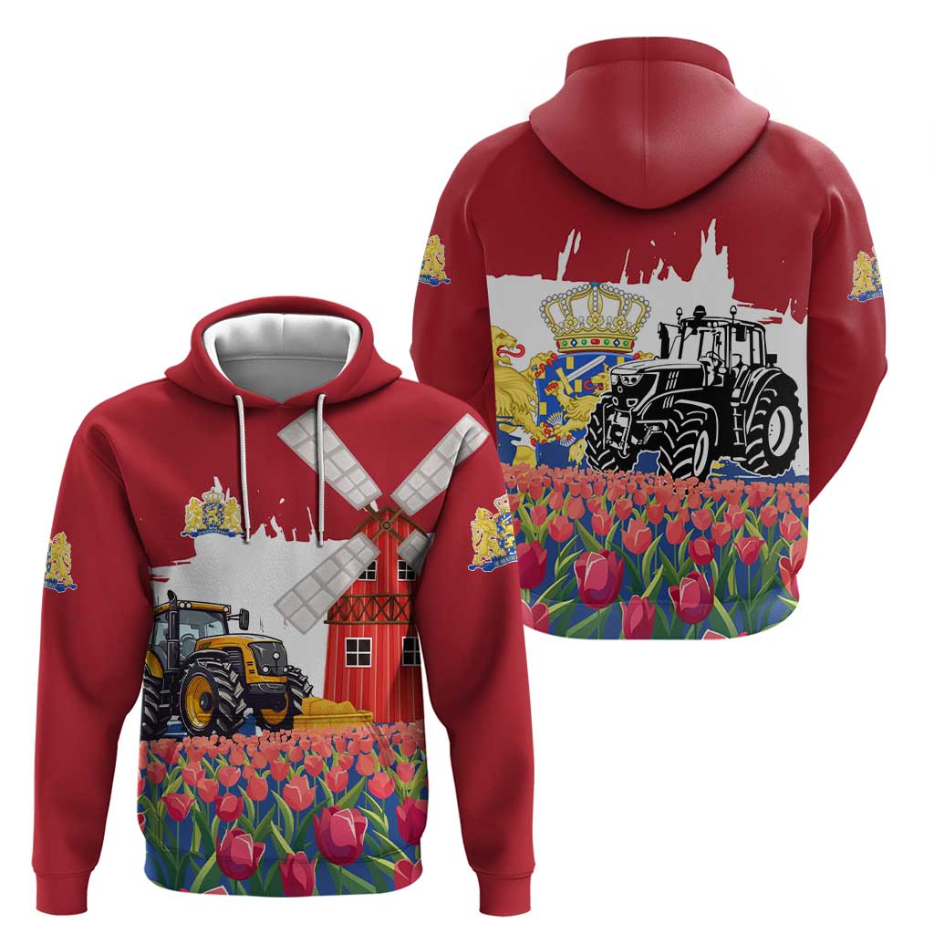 Netherlands Farm Landscape Hoodie with Tractor and Tulips TS04