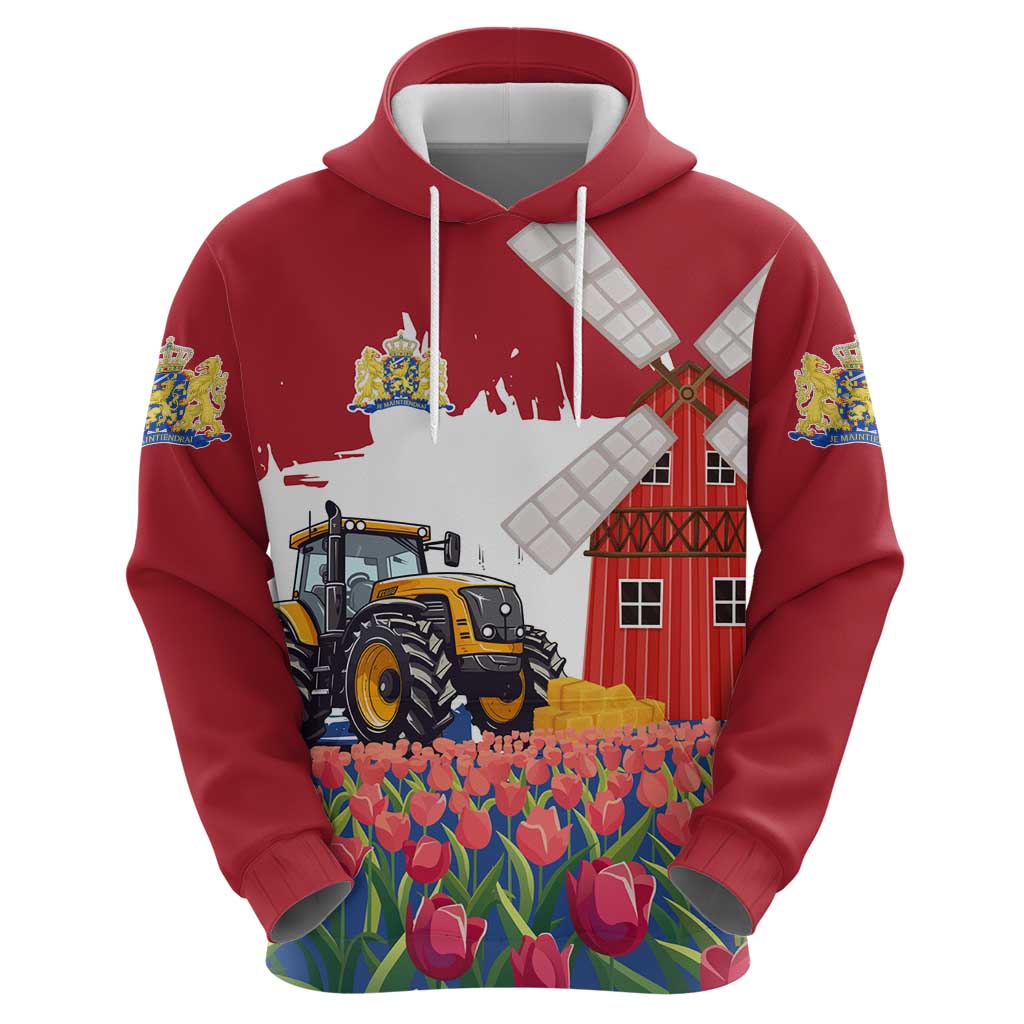 Netherlands Farm Landscape Hoodie with Tractor and Tulips TS04