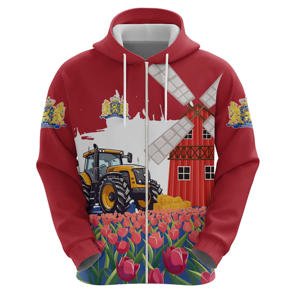 Netherlands Farm Landscape Hoodie with Tractor and Tulips TS04