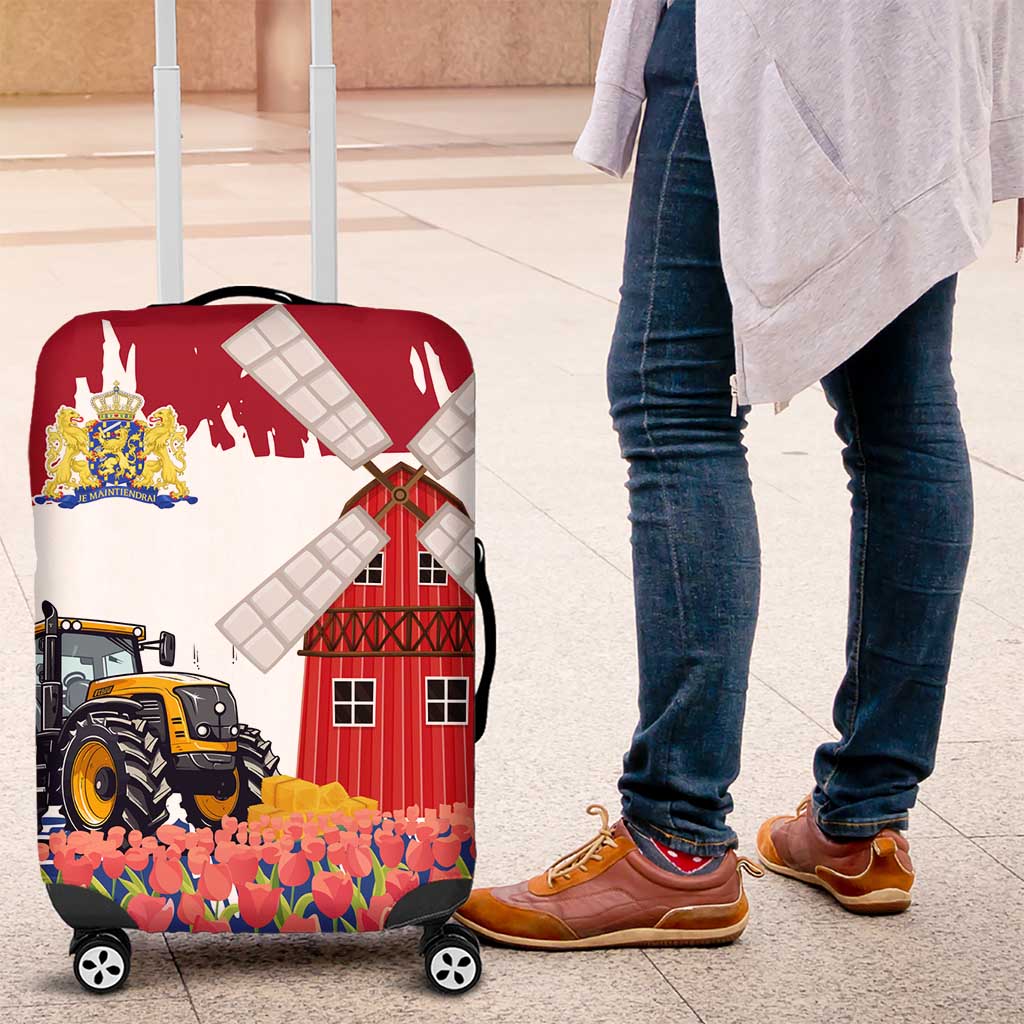 Netherlands Farm Landscape Luggage Cover with Tractor and Tulips TS04