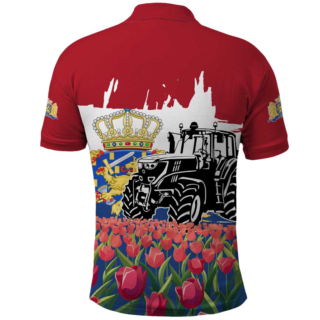 Netherlands Farm Landscape Polo Shirt with Tractor and Tulips TS04