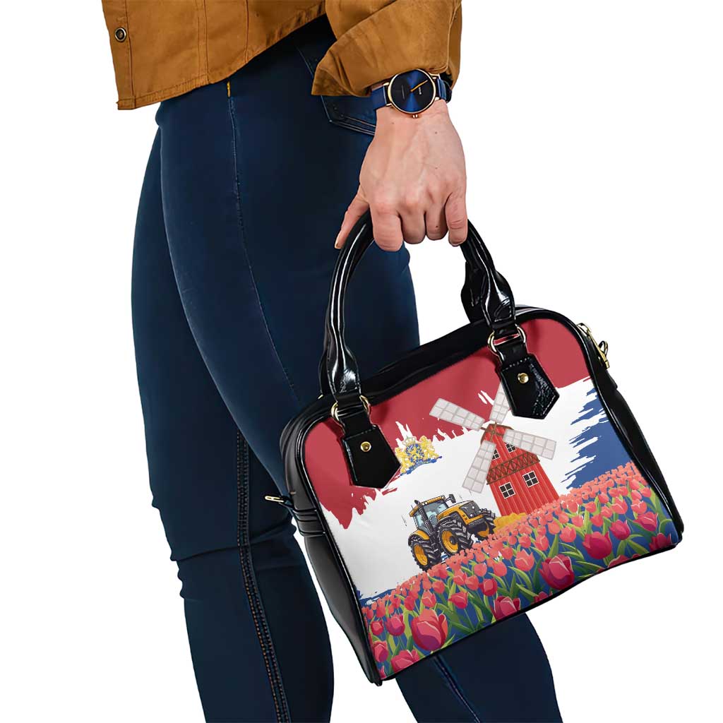 Netherlands Farm Landscape Shoulder Handbag with Tractor and Tulips TS04