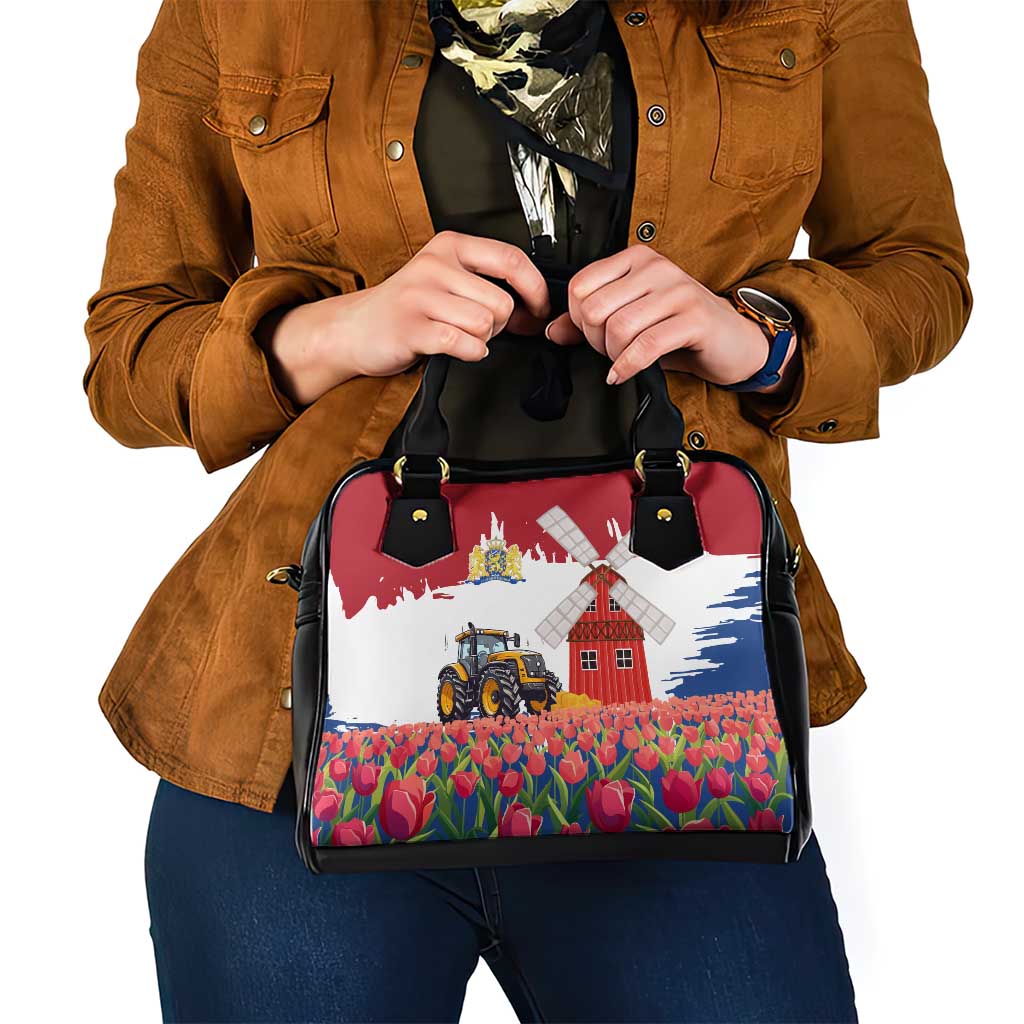 Netherlands Farm Landscape Shoulder Handbag with Tractor and Tulips TS04
