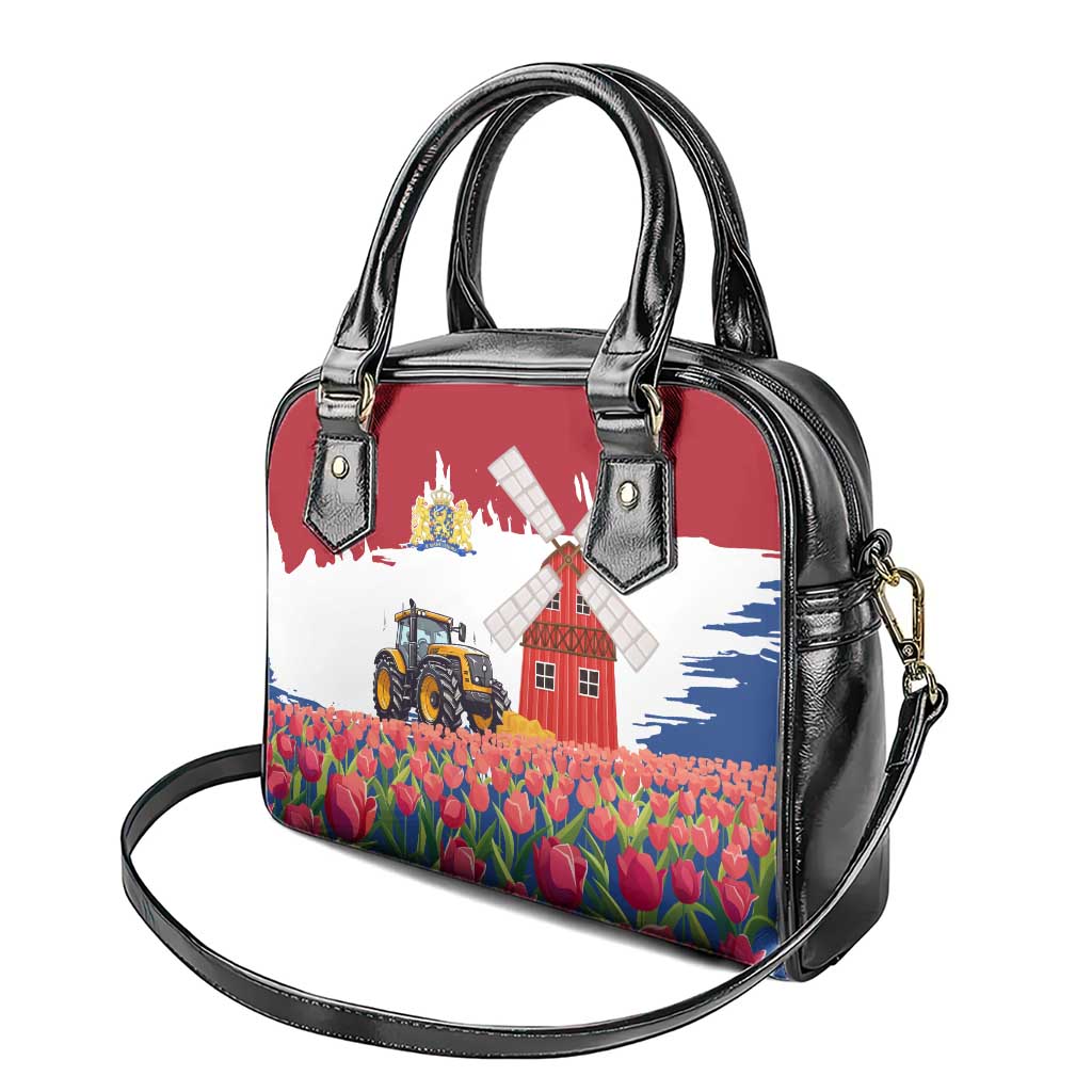 Netherlands Farm Landscape Shoulder Handbag with Tractor and Tulips TS04