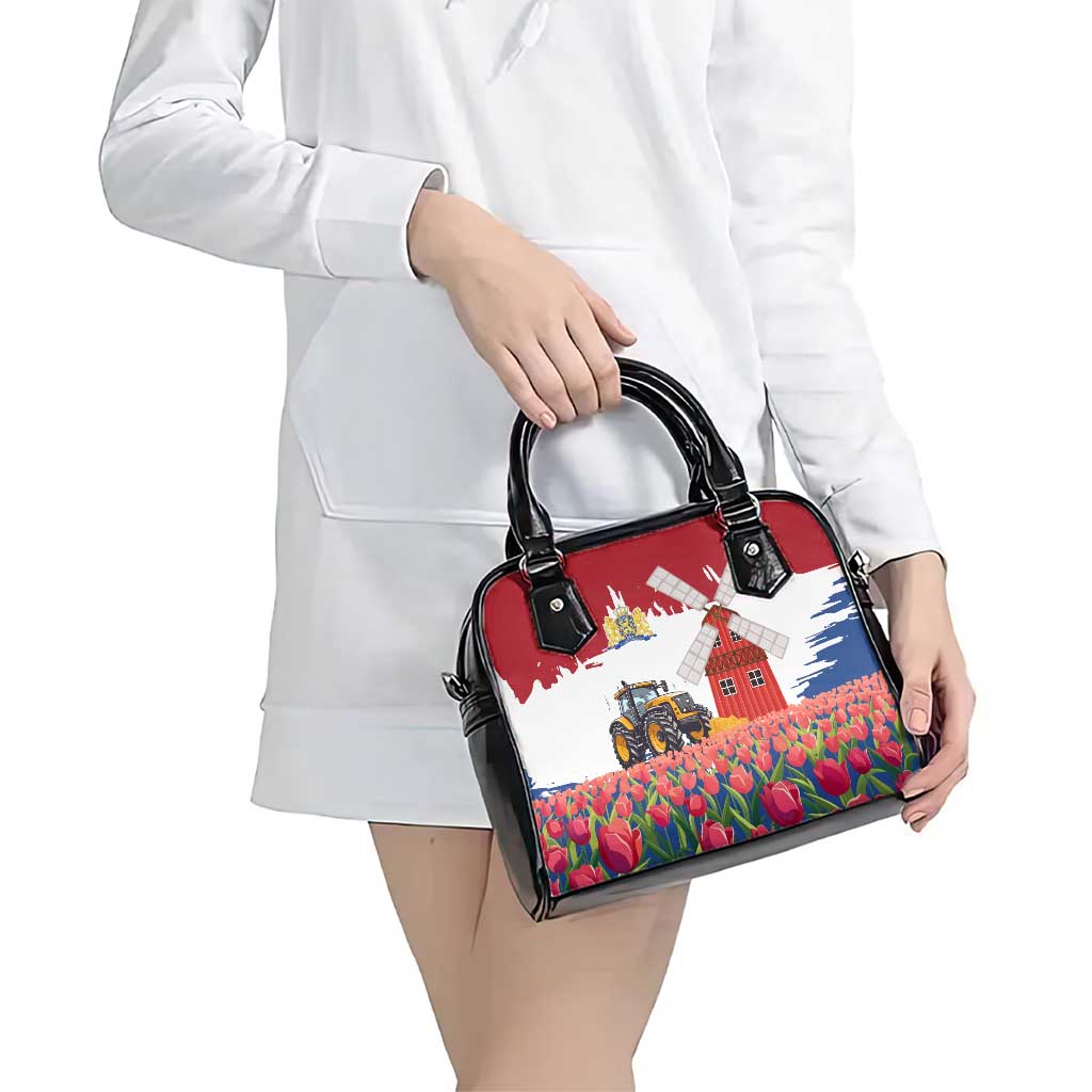 Netherlands Farm Landscape Shoulder Handbag with Tractor and Tulips TS04