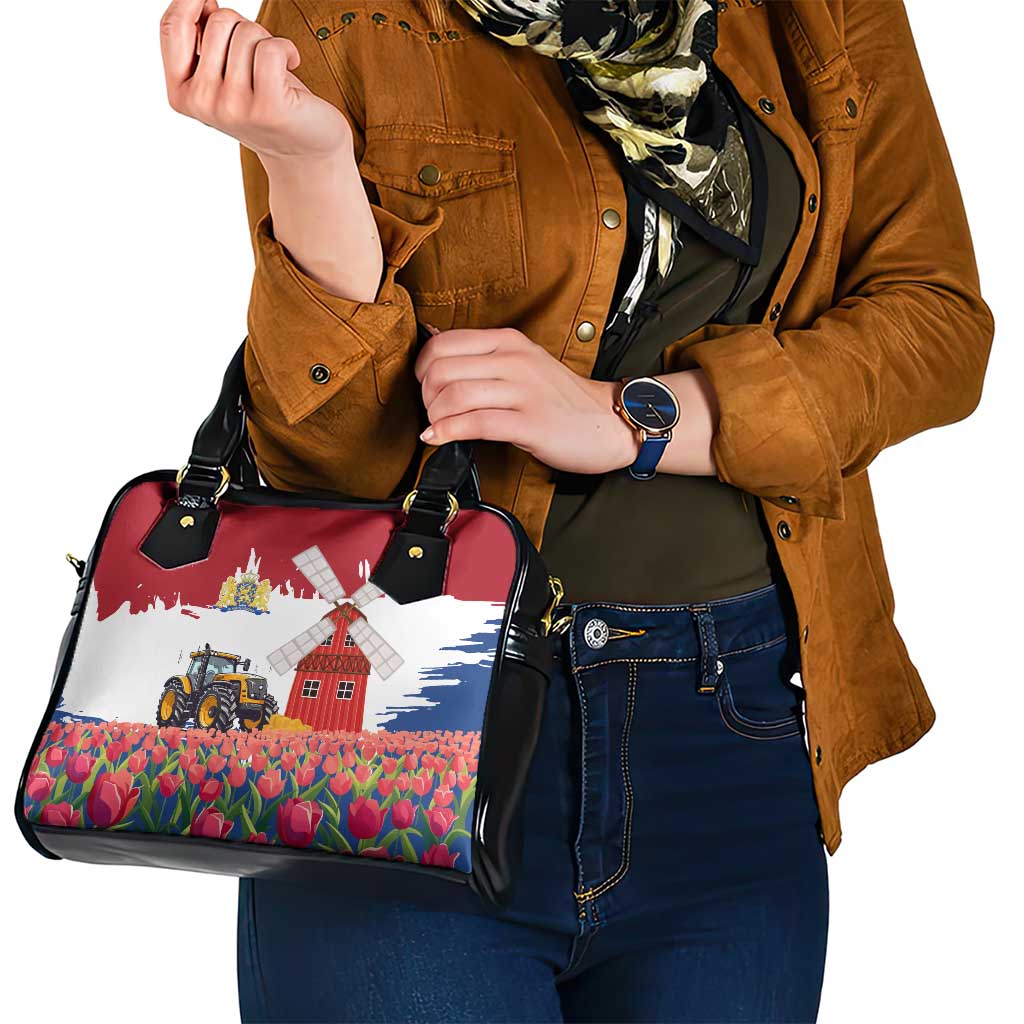 Netherlands Farm Landscape Shoulder Handbag with Tractor and Tulips TS04