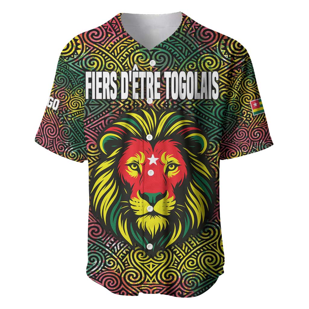 Togo Baseball Jersey Red Lion Head Design and Traditional African Pattern TS04