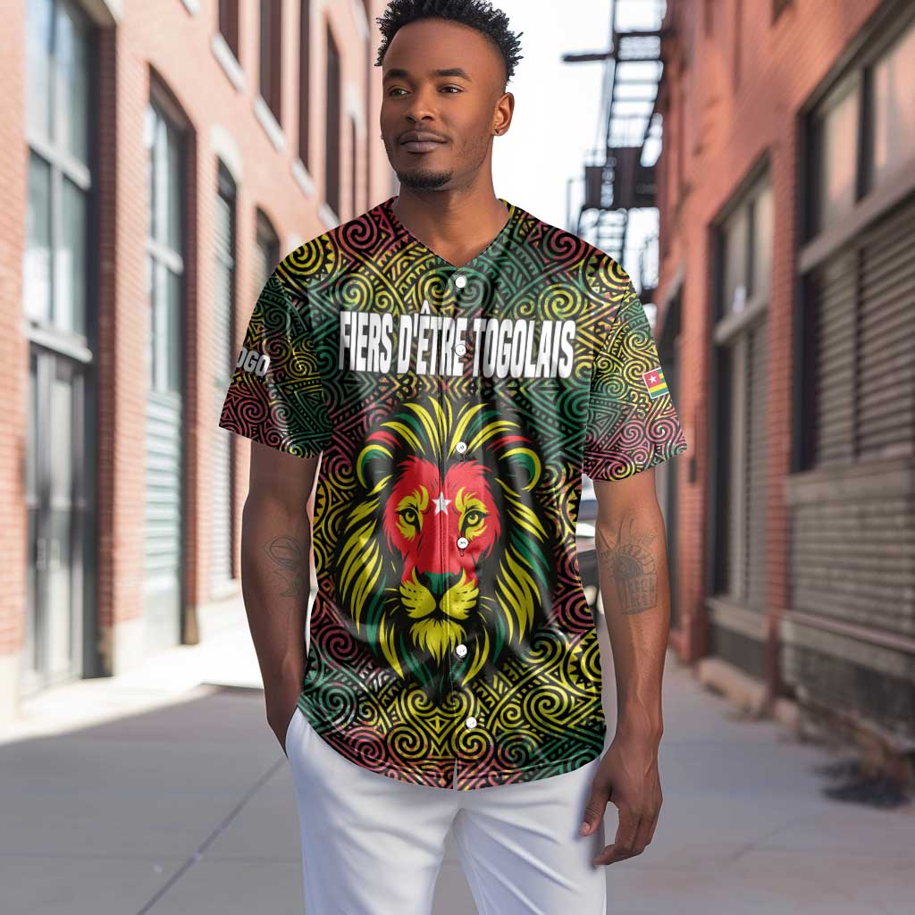 Togo Baseball Jersey Red Lion Head Design and Traditional African Pattern TS04