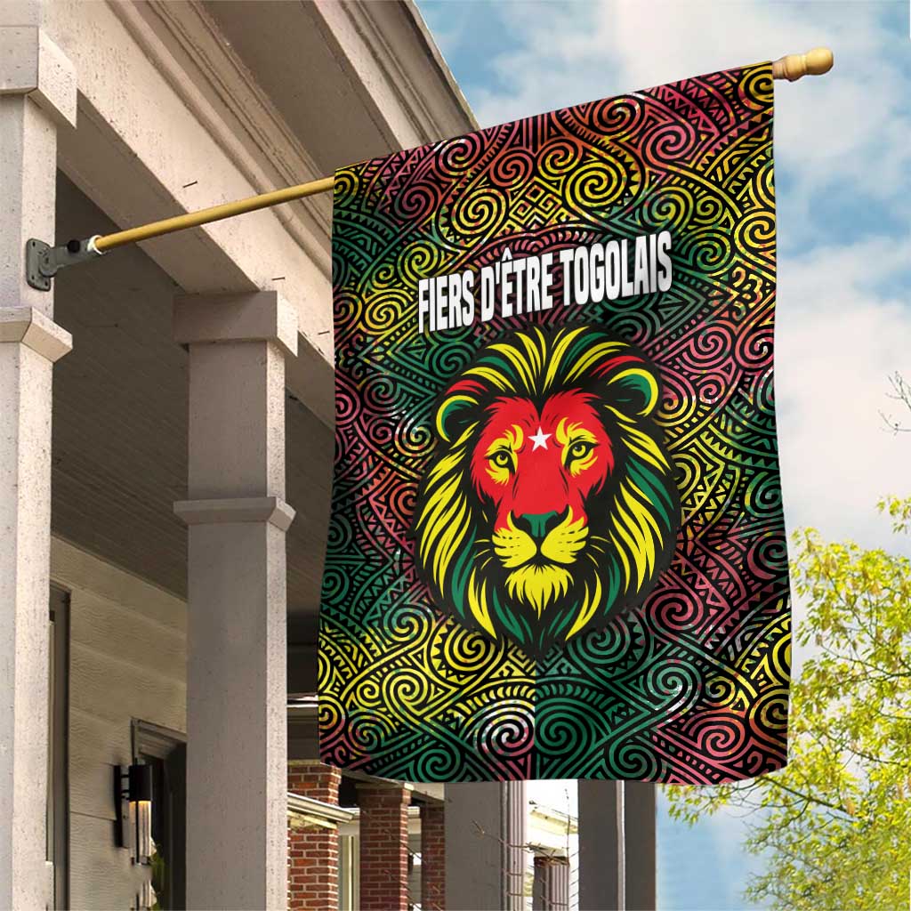 Togo Garden Flag Red Lion Head Design and Traditional African Pattern TS04