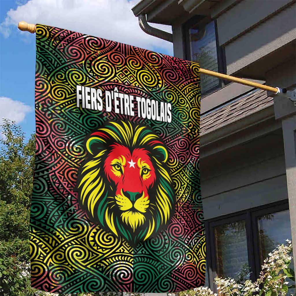 Togo Garden Flag Red Lion Head Design and Traditional African Pattern TS04