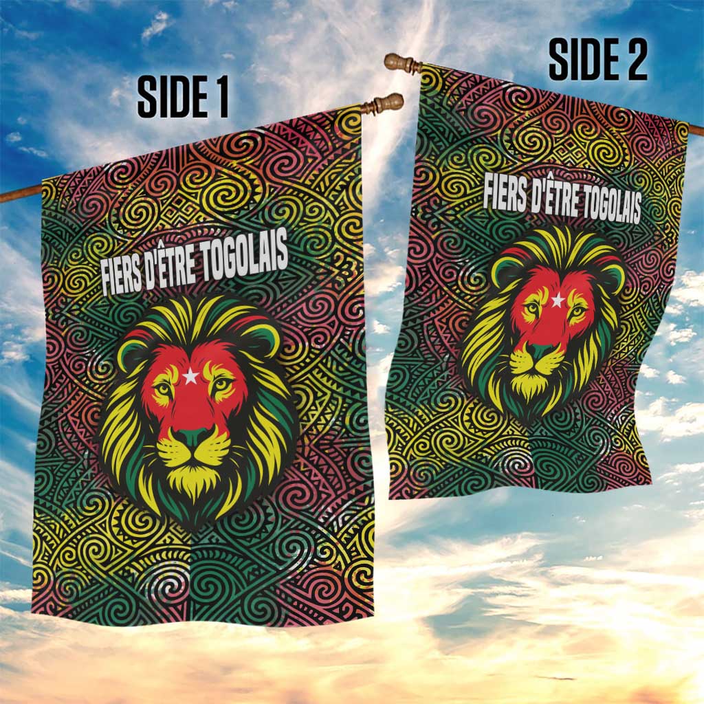 Togo Garden Flag Red Lion Head Design and Traditional African Pattern TS04