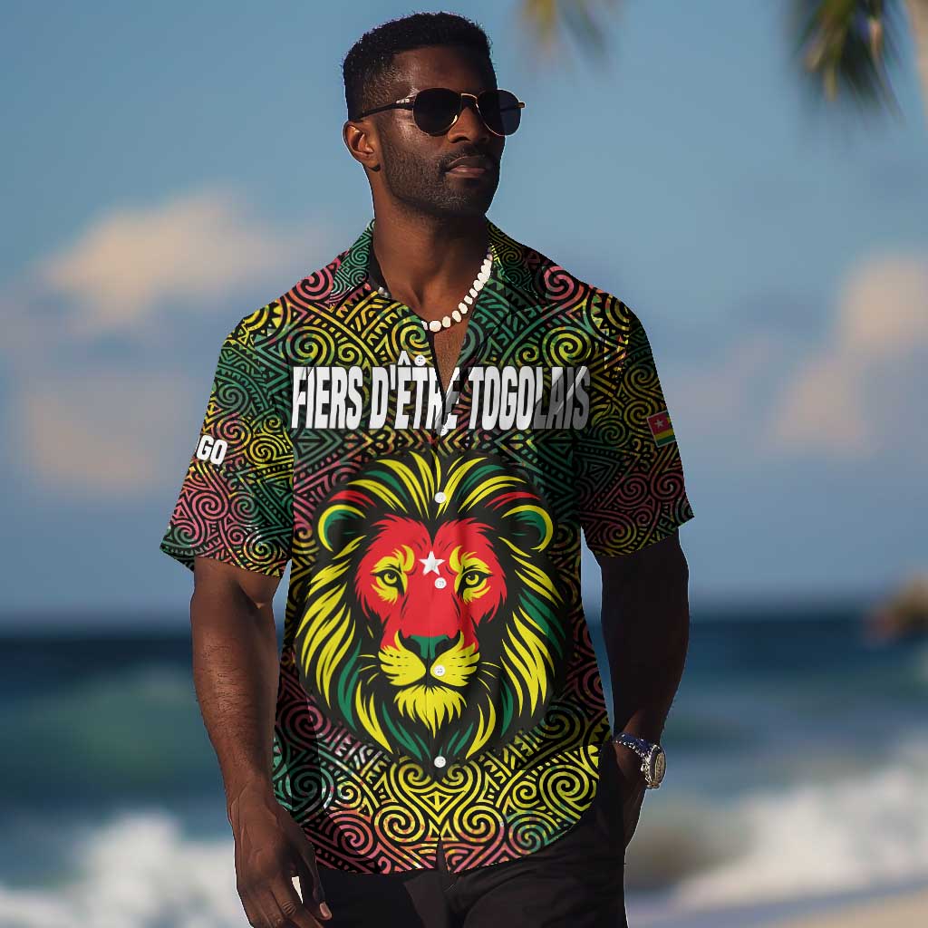 Togo Hawaiian Shirt Red Lion Head Design and Traditional African Pattern TS04