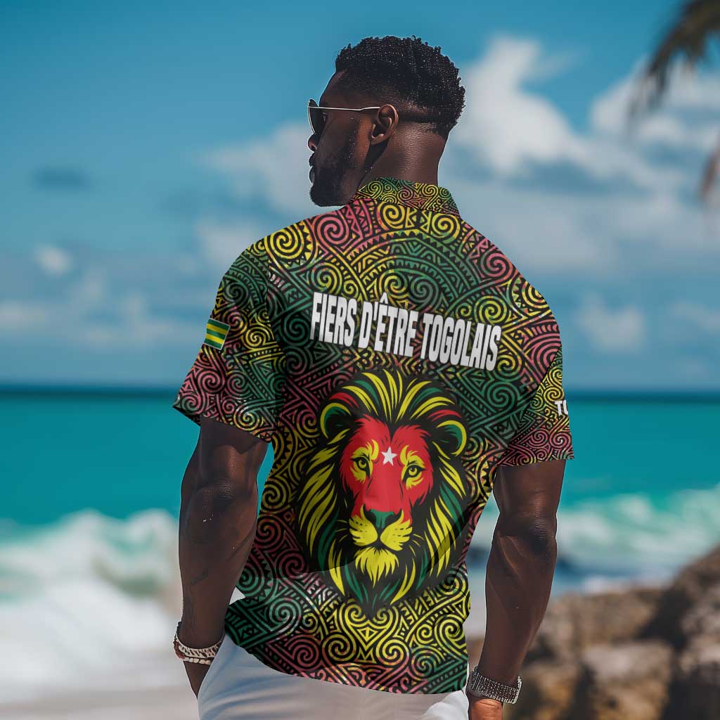 Togo Hawaiian Shirt Red Lion Head Design and Traditional African Pattern TS04