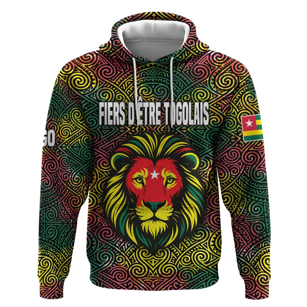 Togo Hoodie with Red Lion Head Design and Traditional African Pattern TS04