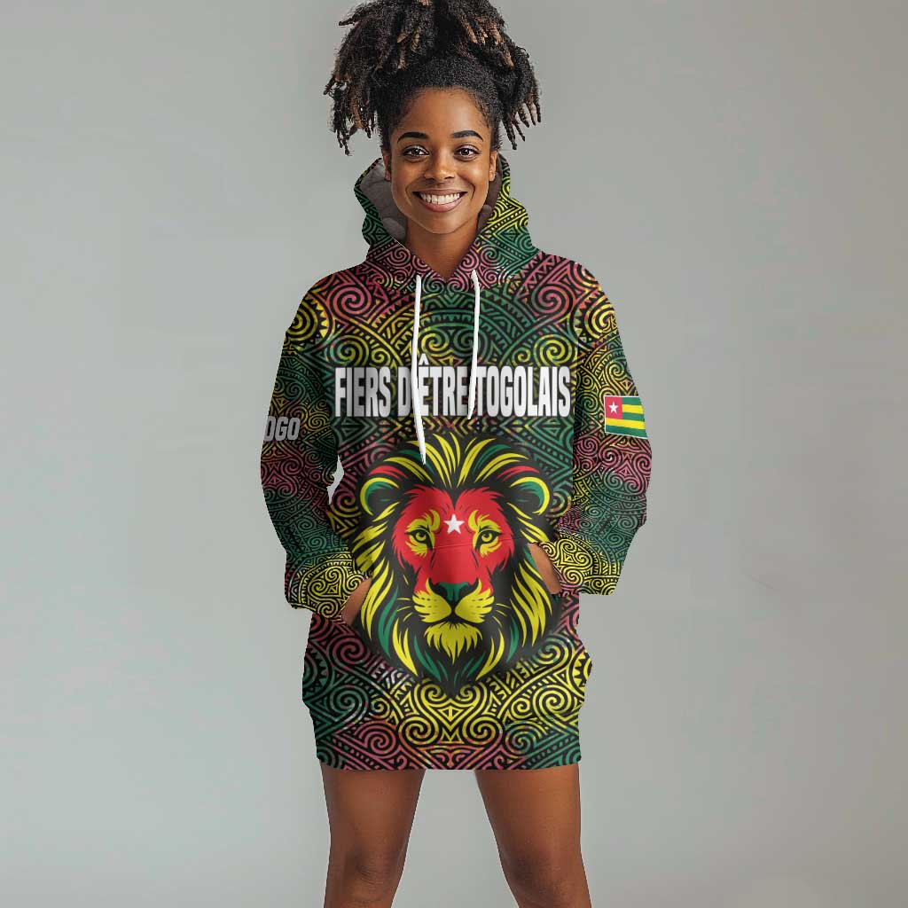Togo Hoodie Dress Red Lion Head Design and Traditional African Pattern TS04