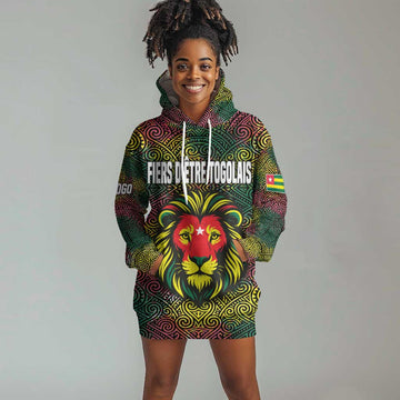 Togo Hoodie Dress Red Lion Head Design and Traditional African Pattern TS04