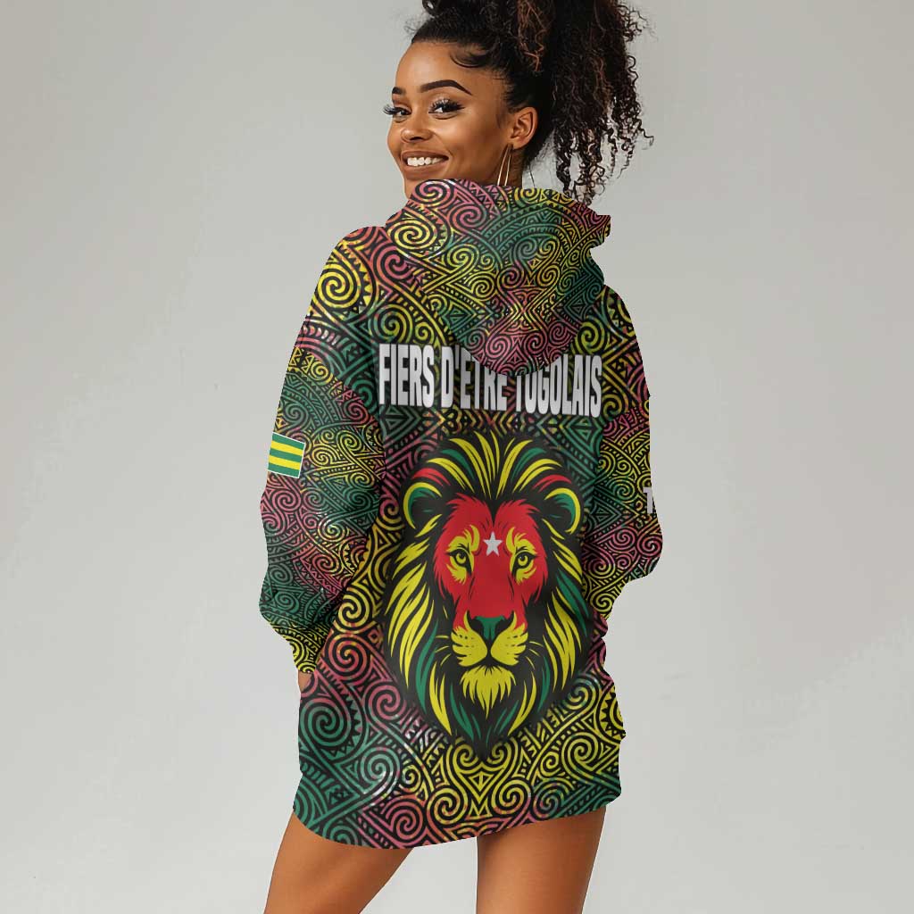 Togo Hoodie Dress Red Lion Head Design and Traditional African Pattern TS04