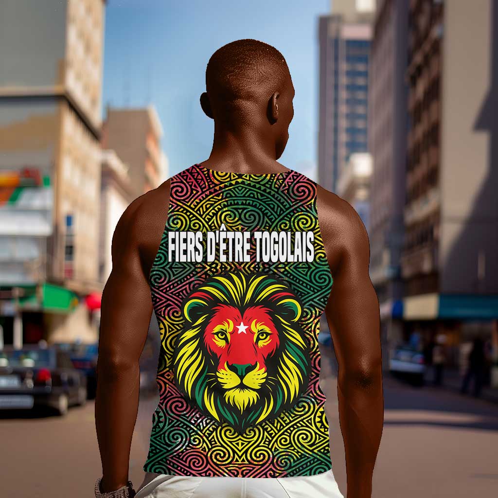 Togo Men Tank Top Red Lion Head Design and Traditional African Pattern TS04