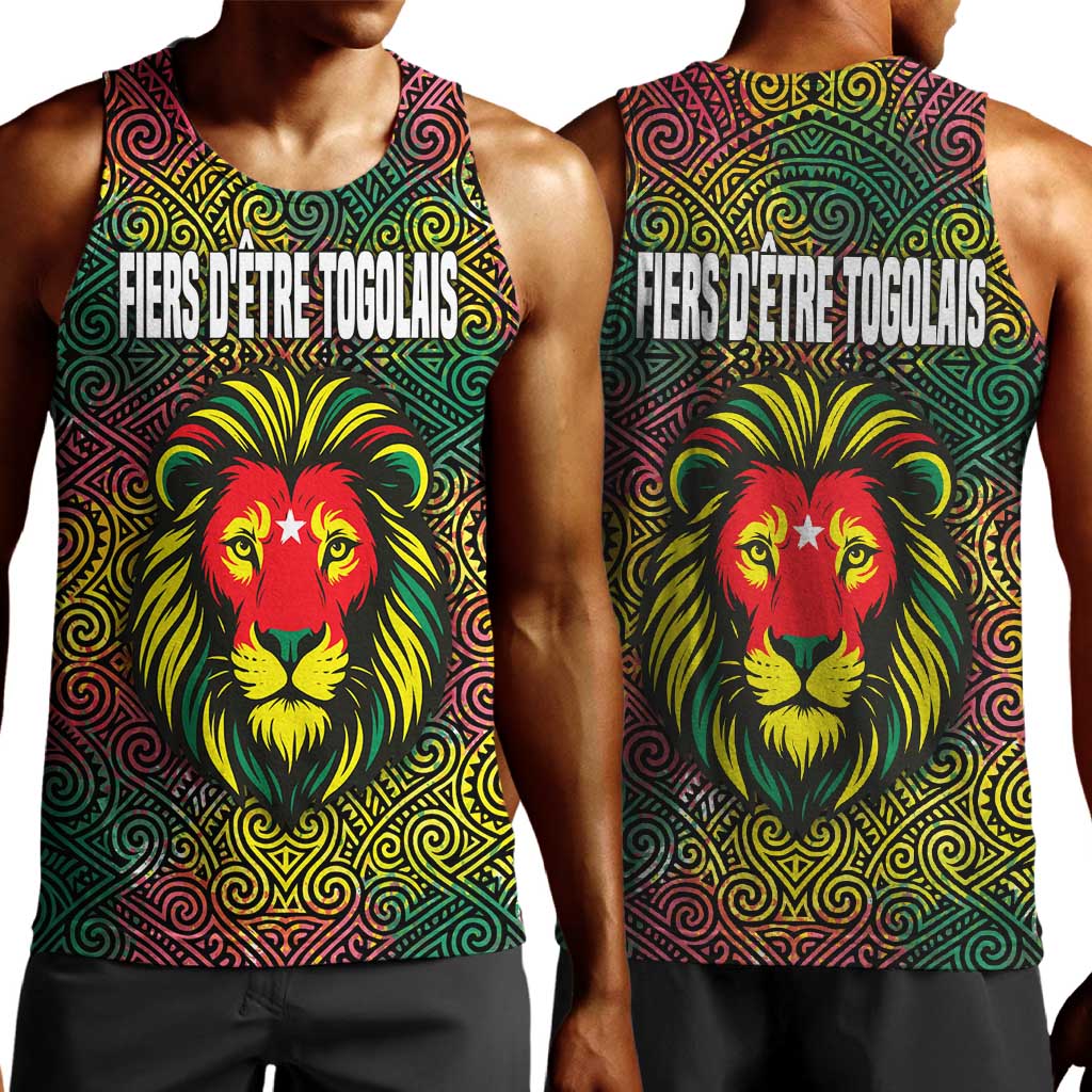 Togo Men Tank Top Red Lion Head Design and Traditional African Pattern TS04
