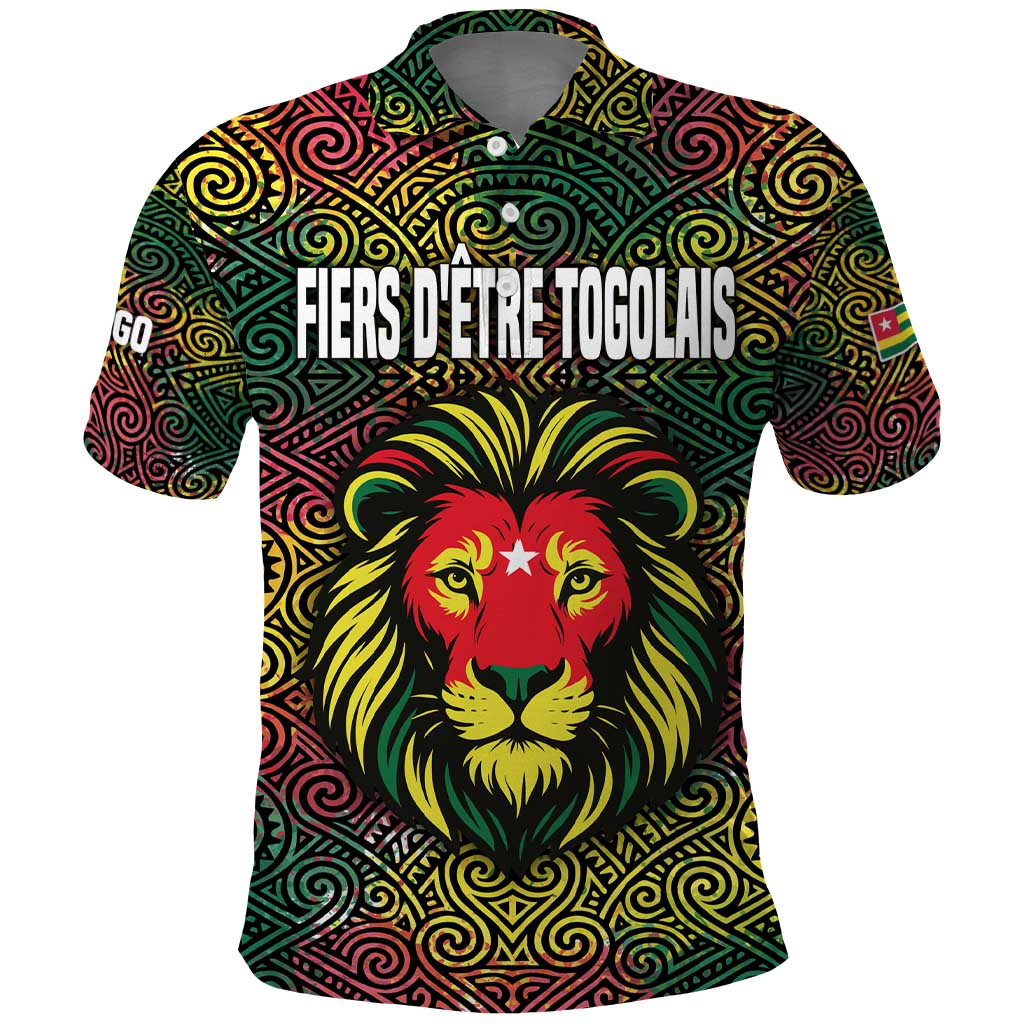 Togo Polo Shirt with Red Lion Head Design and Traditional African Pattern TS04