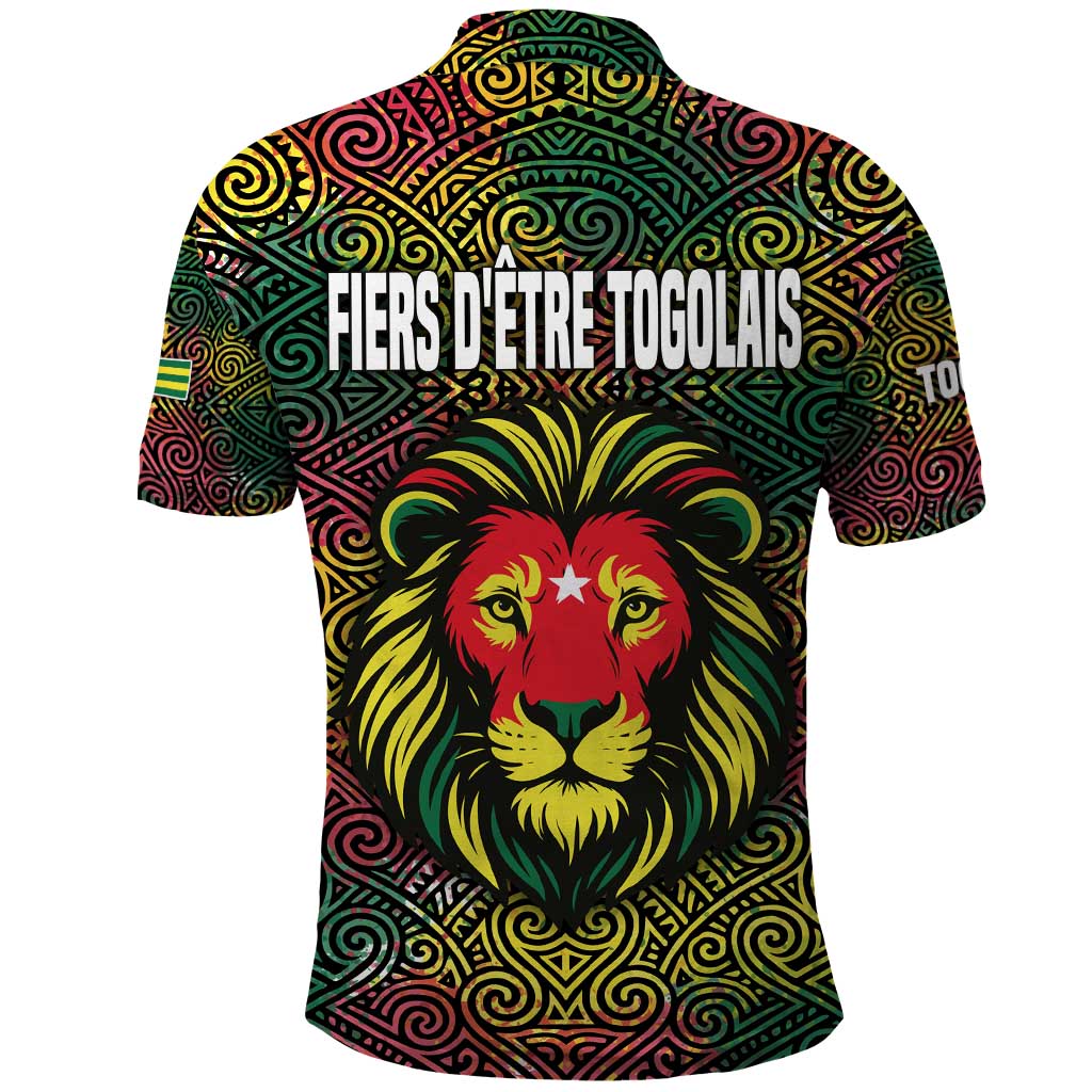 Togo Polo Shirt with Red Lion Head Design and Traditional African Pattern TS04