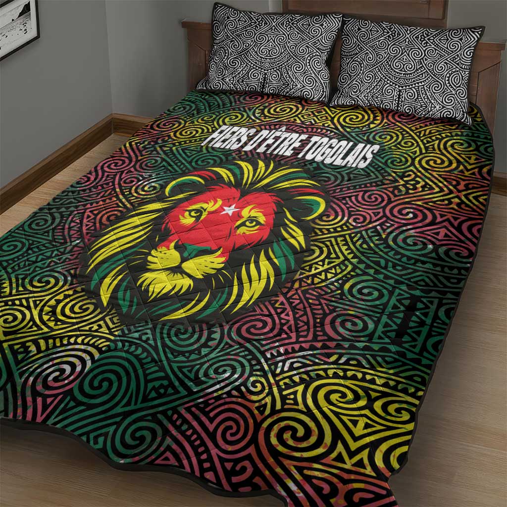 Togo Quilt Bed Set Red Lion Head Design and Traditional African Pattern TS04