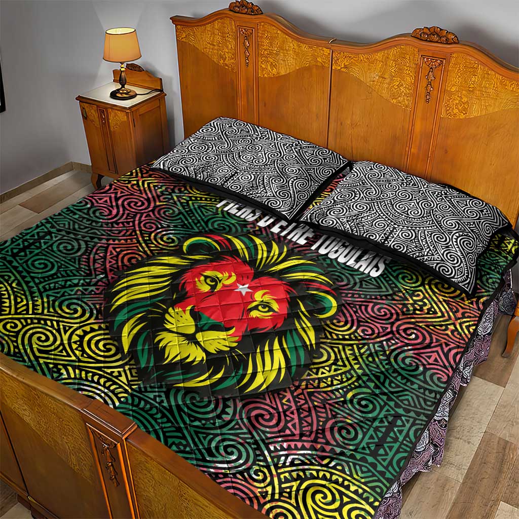 Togo Quilt Bed Set Red Lion Head Design and Traditional African Pattern TS04
