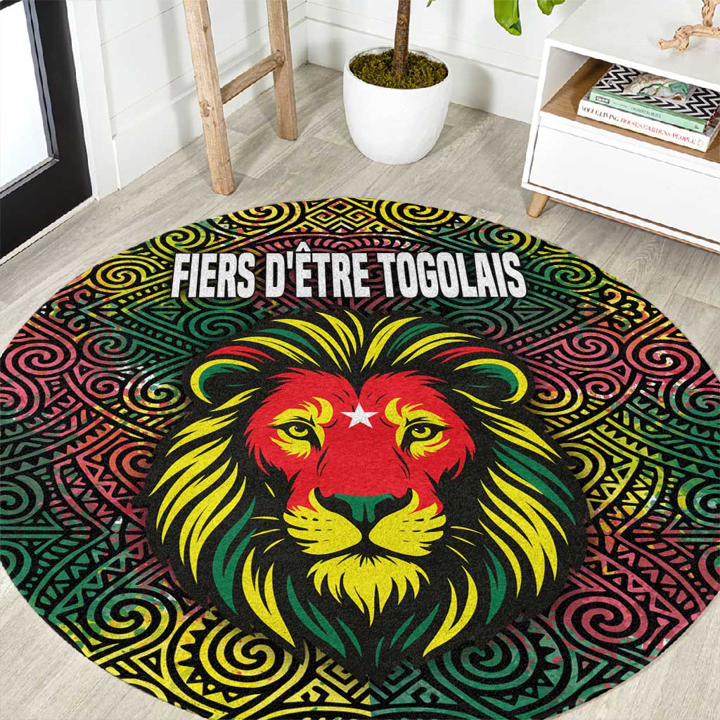 Togo Round Carpet Red Lion Head Design and Traditional African Pattern TS04