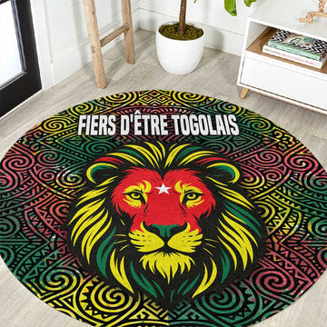 Togo Round Carpet Red Lion Head Design and Traditional African Pattern TS04