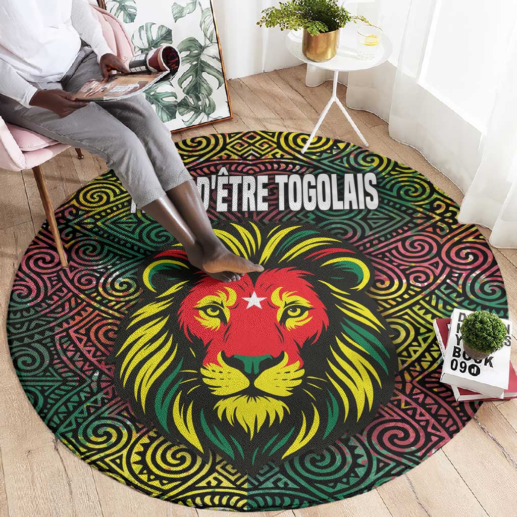 Togo Round Carpet Red Lion Head Design and Traditional African Pattern TS04