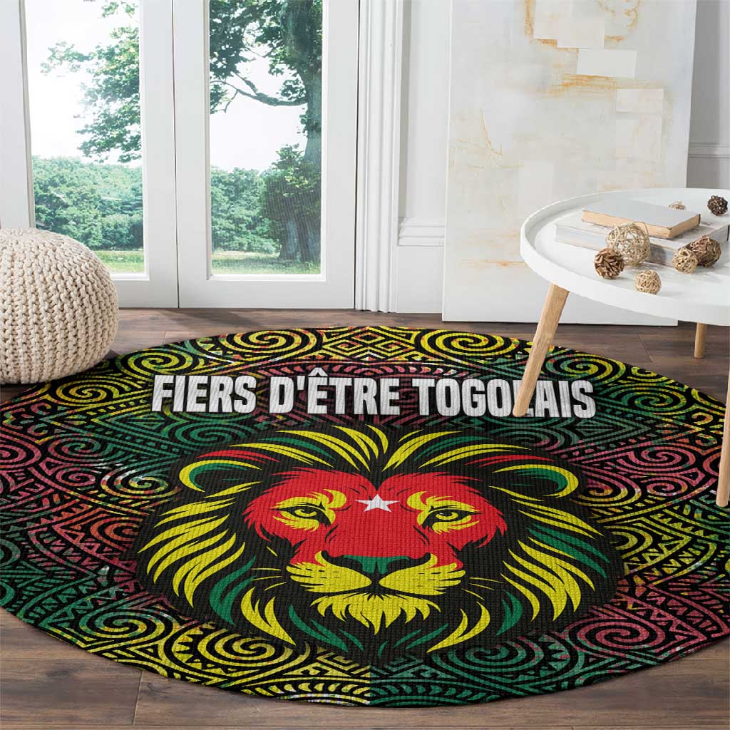 Togo Round Carpet Red Lion Head Design and Traditional African Pattern TS04