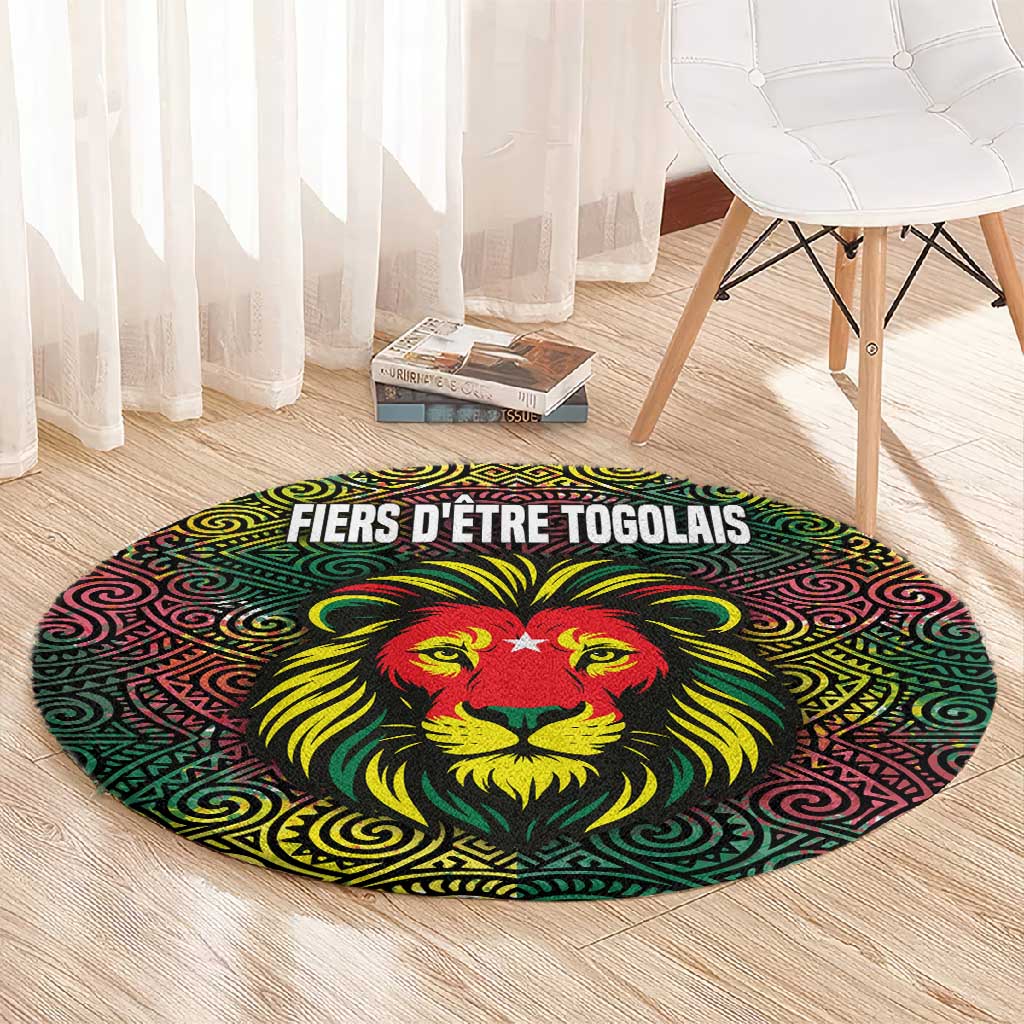 Togo Round Carpet Red Lion Head Design and Traditional African Pattern TS04