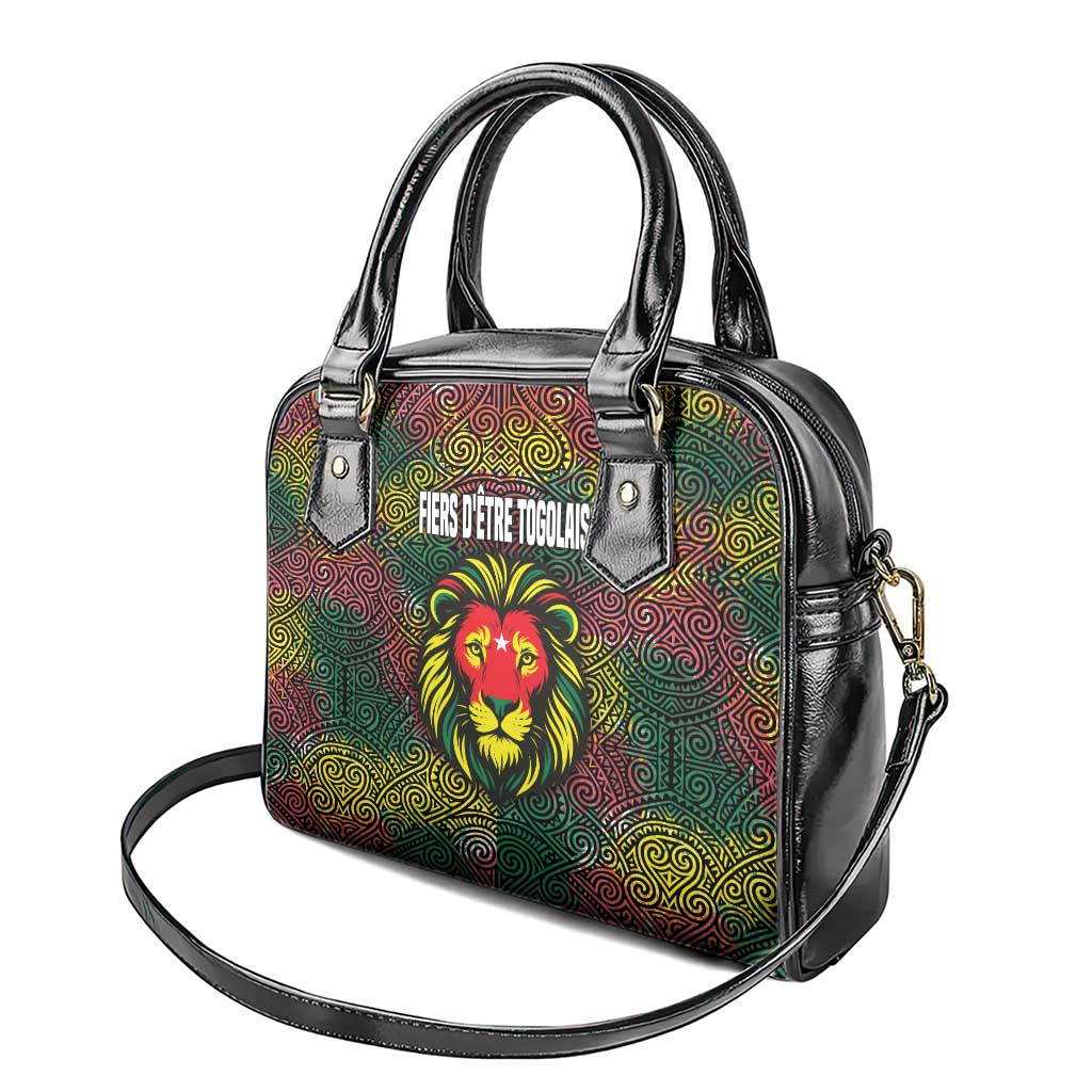 Togo Shoulder Handbag with Red Lion Head Design and Traditional African Pattern TS04