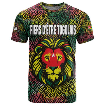 Togo T shirt Red Lion Head Design and Traditional African Pattern TS04