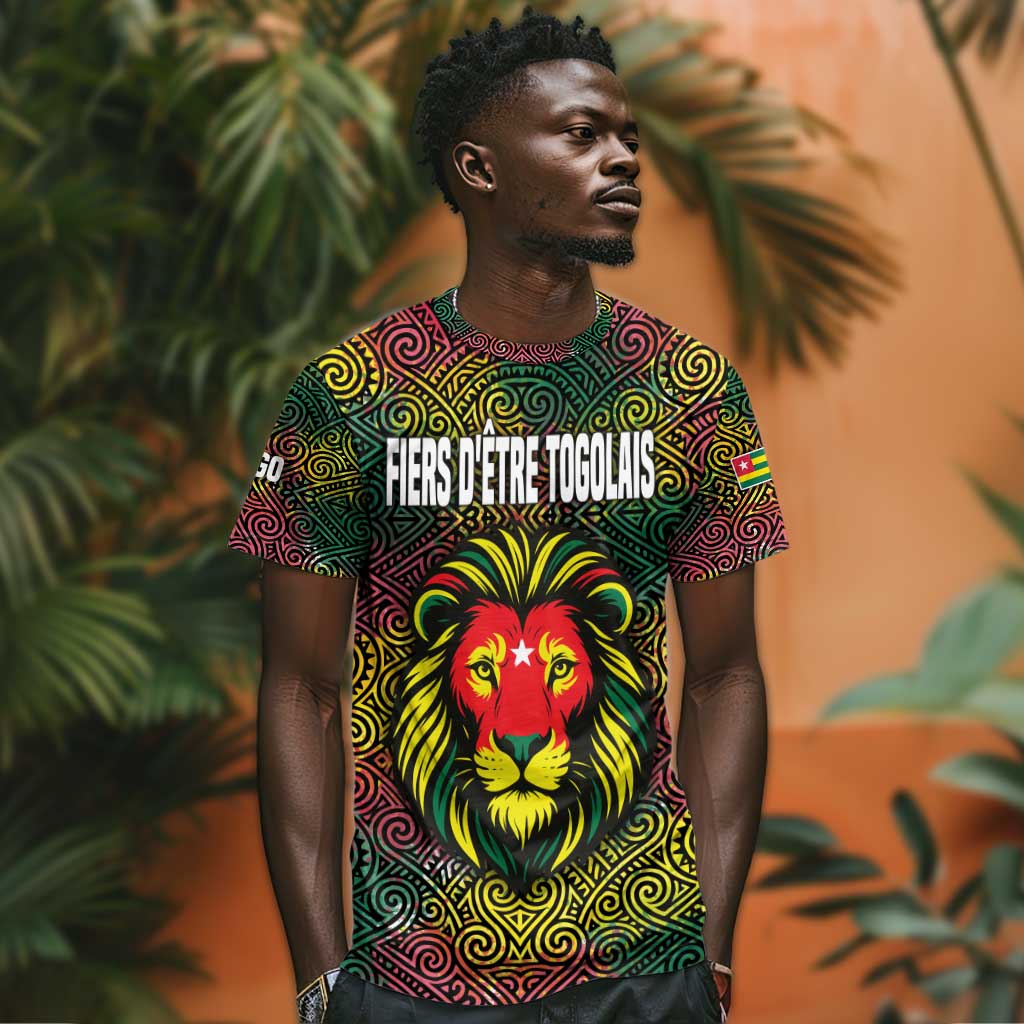 Togo T shirt Red Lion Head Design and Traditional African Pattern TS04