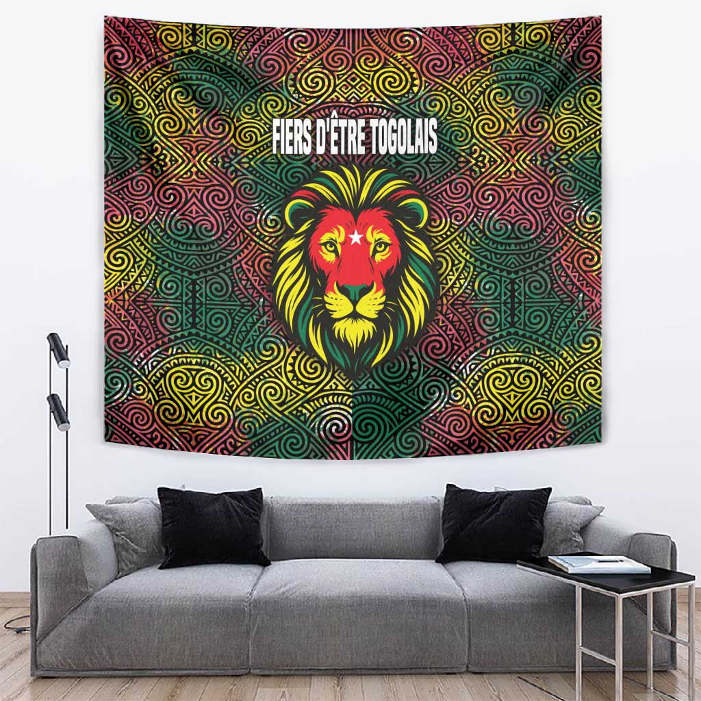 Togo Tapestry Red Lion Head Design and Traditional African Pattern TS04
