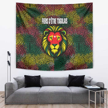 Togo Tapestry Red Lion Head Design and Traditional African Pattern TS04