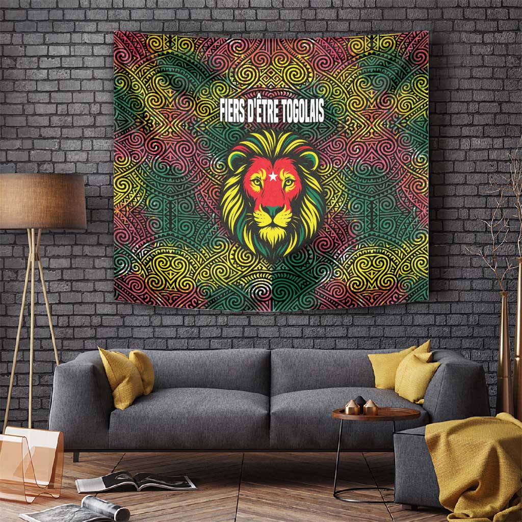 Togo Tapestry Red Lion Head Design and Traditional African Pattern TS04