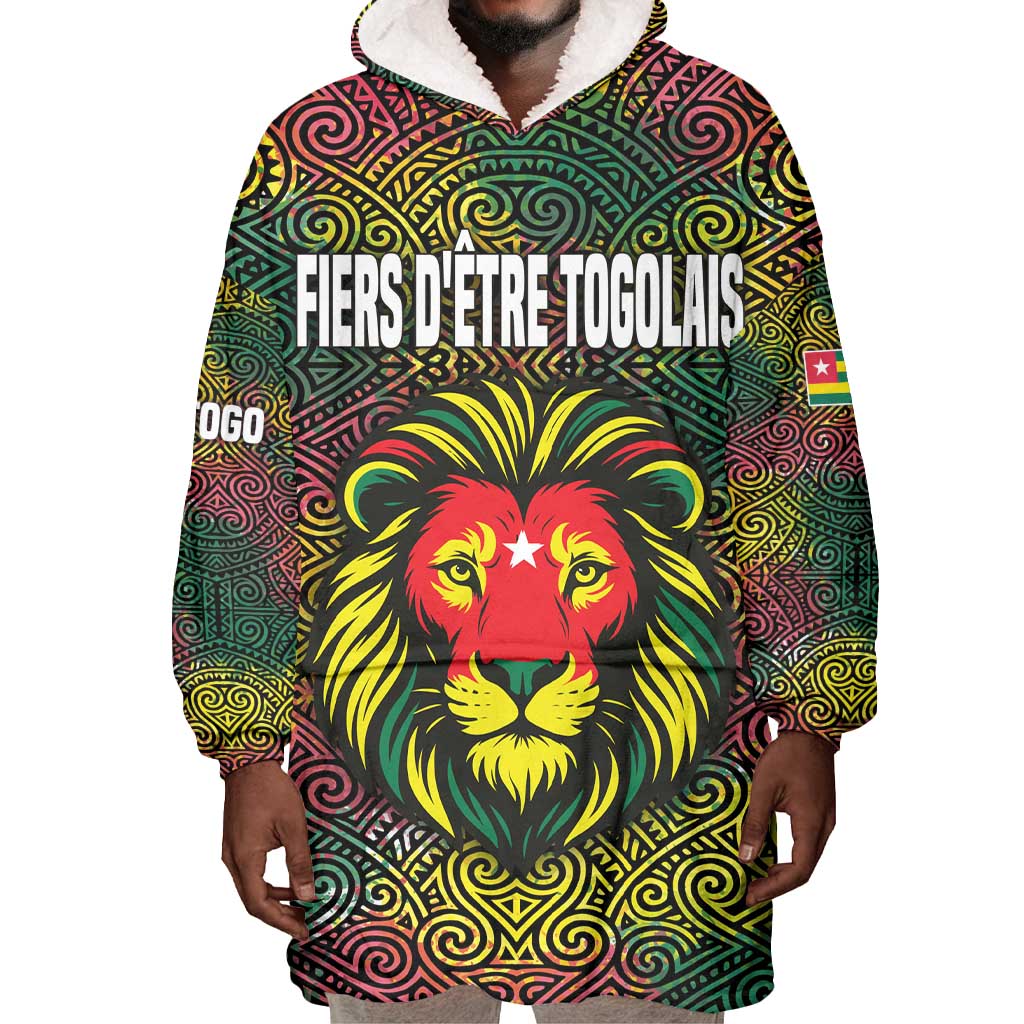 Togo Wearable Blanket Hoodie Red Lion Head Design and Traditional African Pattern TS04