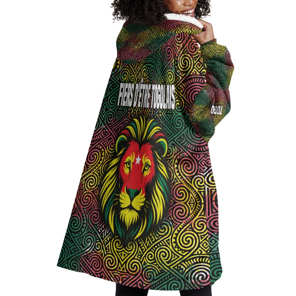 Togo Wearable Blanket Hoodie Red Lion Head Design and Traditional African Pattern TS04