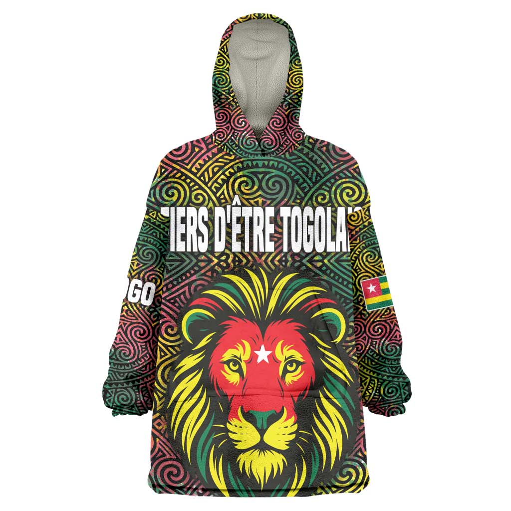 Togo Wearable Blanket Hoodie Red Lion Head Design and Traditional African Pattern TS04
