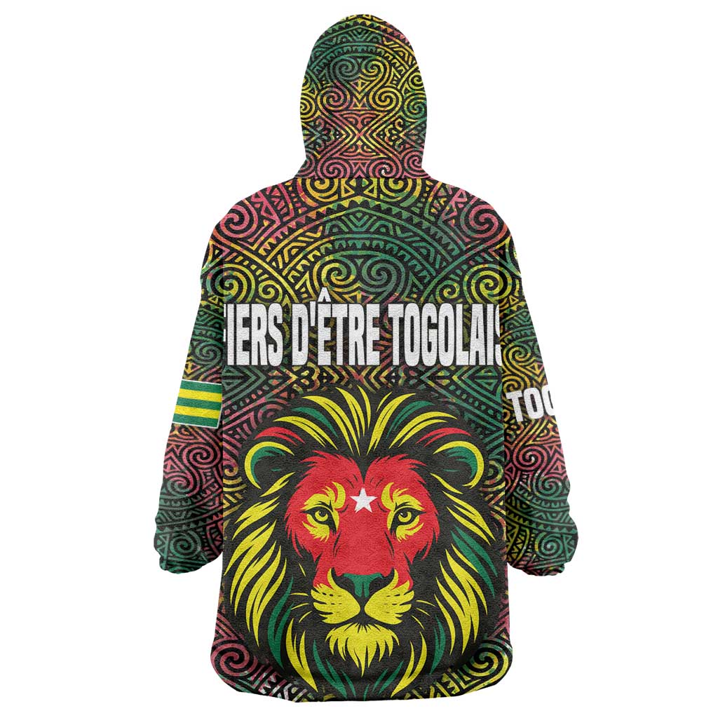 Togo Wearable Blanket Hoodie Red Lion Head Design and Traditional African Pattern TS04