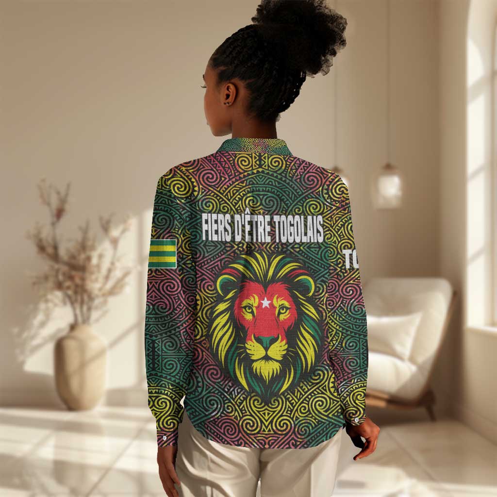 Togo Women Casual Shirt Red Lion Head Design and Traditional African Pattern TS04