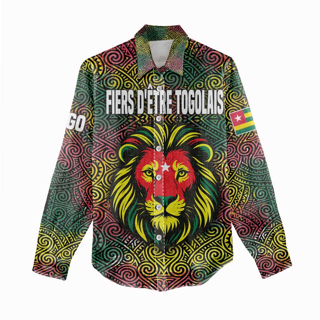 Togo Women Casual Shirt Red Lion Head Design and Traditional African Pattern TS04
